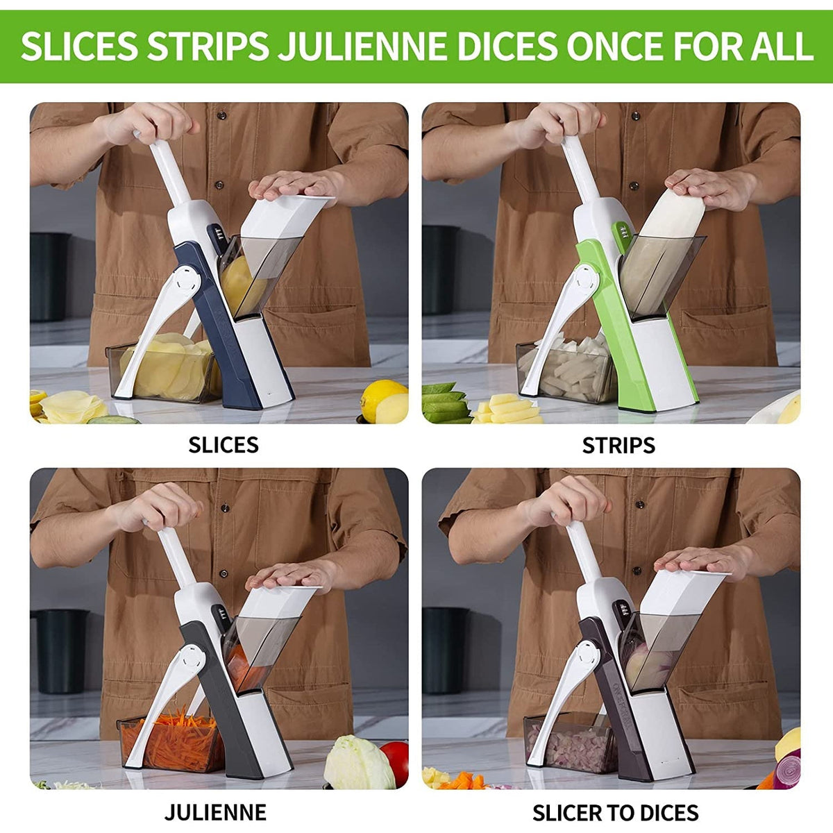 قطاعة خضار آمنة 4 في 1 بسماكة قابلة للتعديل | Safe Mandoline Slicer 4-in-1 Adjustable