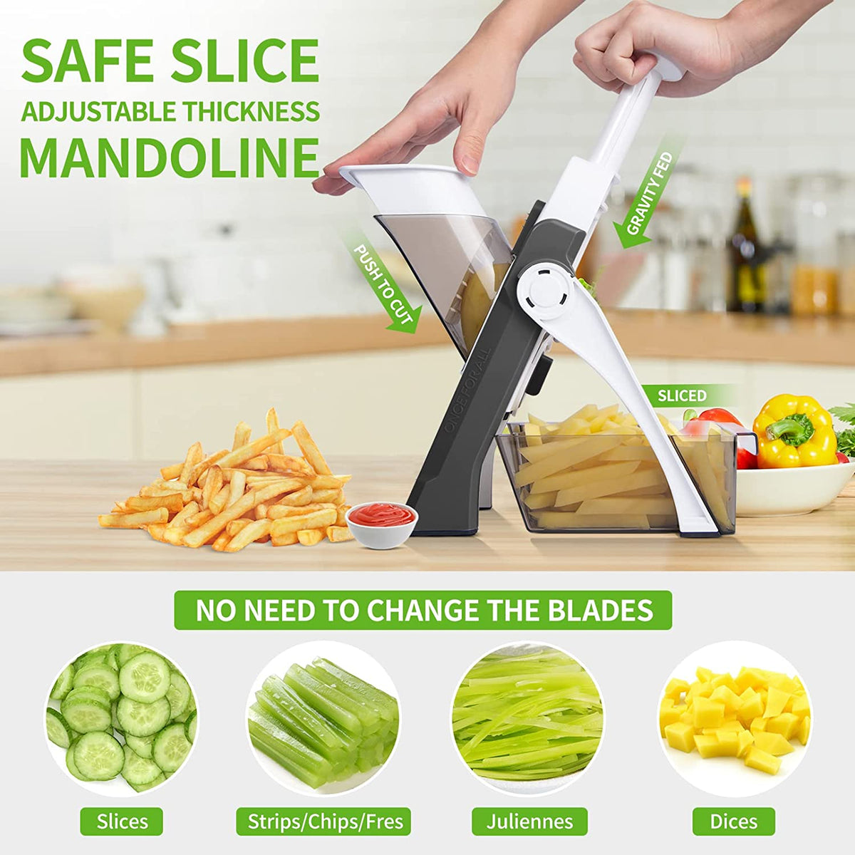 قطاعة خضار آمنة 4 في 1 بسماكة قابلة للتعديل | Safe Mandoline Slicer 4-in-1 Adjustable