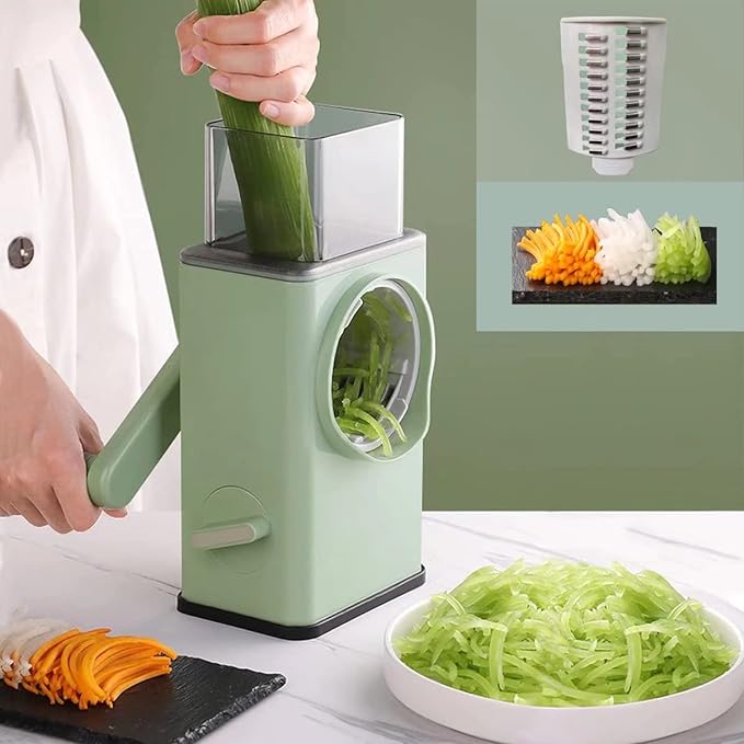 قطاعة خضار يدوية دوارة بـ3 شفرات ستيل | Rotary Vegetable Cutter with 3 Stainless Blades