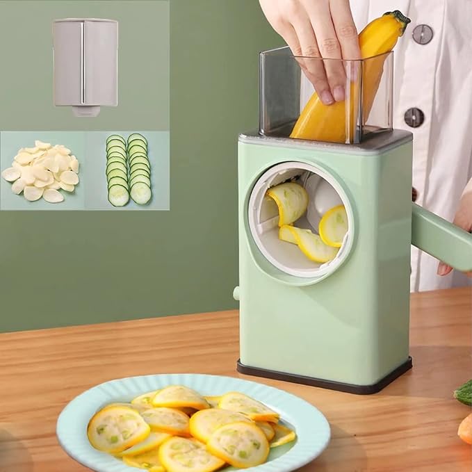 قطاعة خضار يدوية دوارة بـ3 شفرات ستيل | Rotary Vegetable Cutter with 3 Stainless Blades