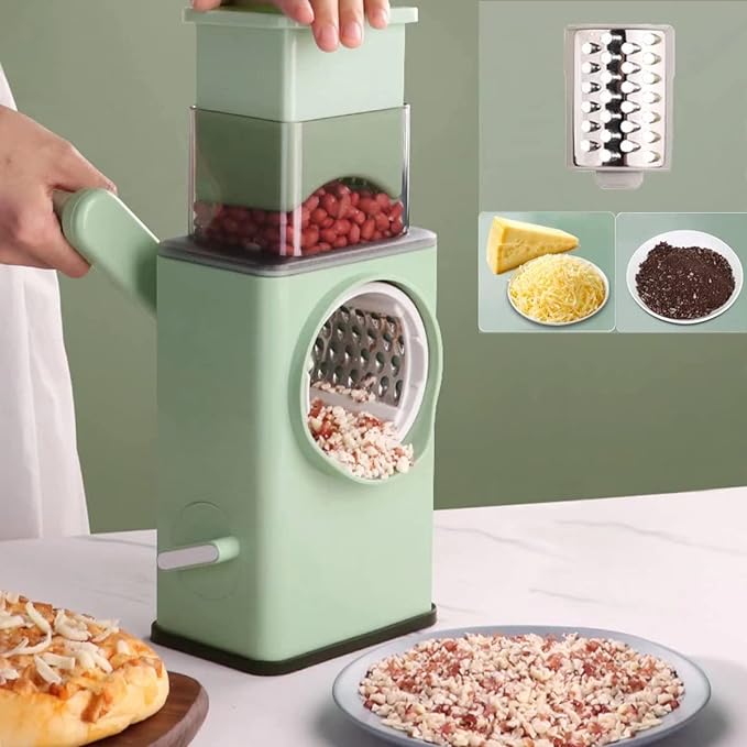 قطاعة خضار يدوية دوارة بـ3 شفرات ستيل | Rotary Vegetable Cutter with 3 Stainless Blades