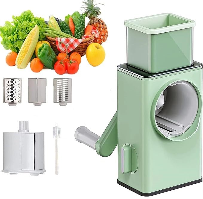 قطاعة خضار يدوية دوارة بـ3 شفرات ستيل | Rotary Vegetable Cutter with 3 Stainless Blades