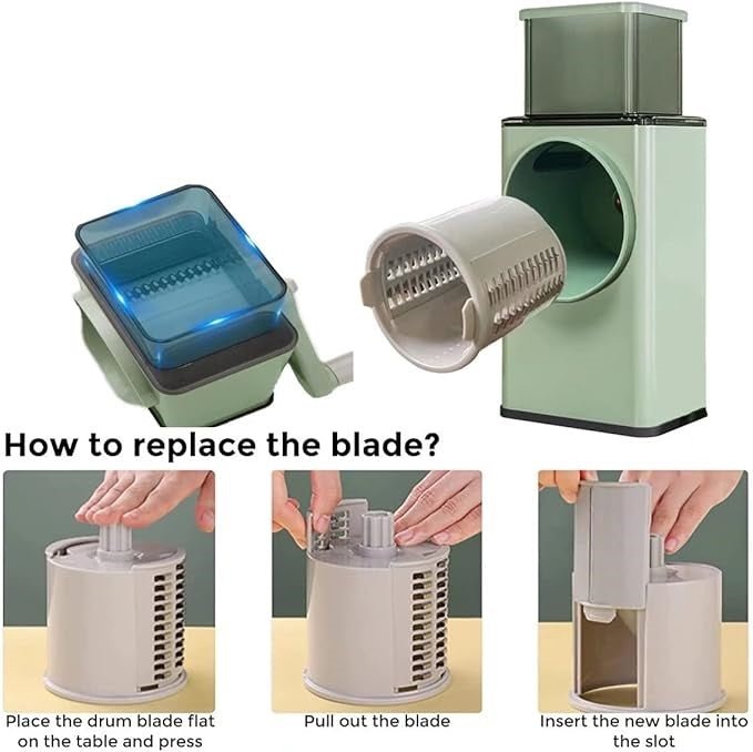 قطاعة خضار يدوية دوارة بـ3 شفرات ستيل | Rotary Vegetable Cutter with 3 Stainless Blades